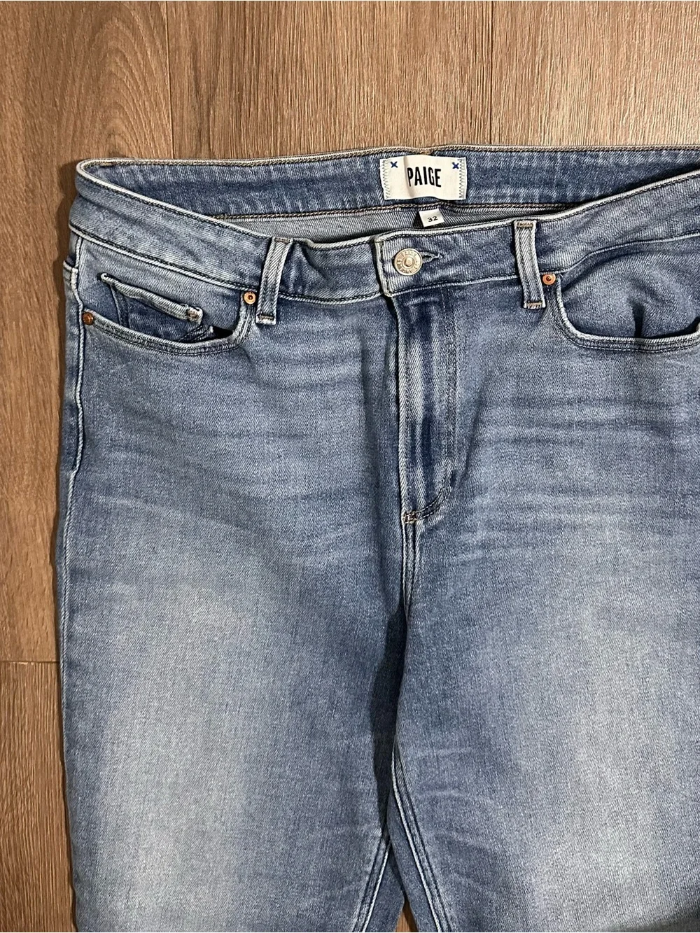 PAIGE Cindy Blue Straight Leg Frayed Jeans